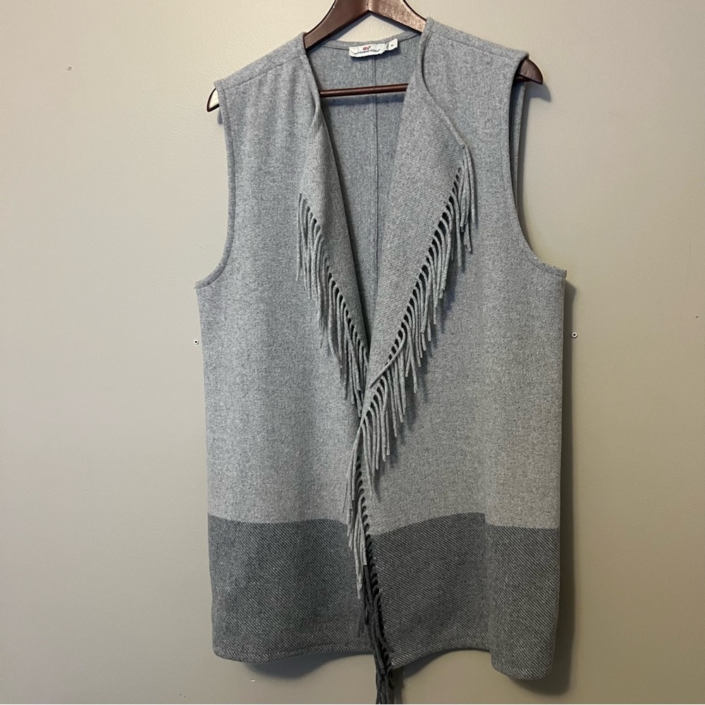 Vineyards vines wool fringe blanket vest draped front size xl plus gray winter
